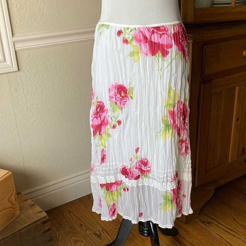 Vintage Y2K Guess  Cottagecore Boho Pull-On Floral Lined Skirt Size L